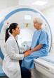 © Стивен Щиров - Doctor reassures elderly patient before CT scan in modern medical imaging clinic
