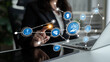 © InfiniteFlow - A professional woman interacts with digital legal icons in an office setting, representing the fusion of technology and law for innovative solutions and efficient services. Tessel