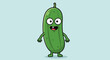 © Ajambu - Funny cartoon pickle character with big eyes and silly smile, isolated on blue background.