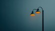 © buraratn - Elegant street lamp with a warm yellow glow illuminating a serene urban backdrop under a soft blue and gray gradient sky at dusk