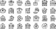 © victoria - Industrial Processing Machines Black and White Line Art Icons. Manufacturing Equipment, Presses, Rollers  Cutting Tools Outline Collection.