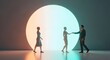 © 爱心binragh - Futuristic business handshake silhouette, professional people meeting in front of glowing portal, corporate partnership and networking concept