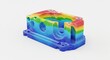 © methinee - Three dimensional digital model of a mechanical part showing a finite element analysis mesh with color gradient on plain white background, vertices, finite element method, stress