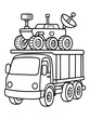 © CrazyJuke - Space Rover Transportation: An illustration of a transport truck carries a detailed space rover, capturing a fusion of terrestrial transport and space exploration.