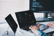 © LAONG - AI system success dashboard on laptop showing operational status uptime, stable performance metrics, developer monitoring deployed machine learning system, real time analytics and running services