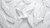 A macro illustration of white bird feathers on a black background creates a detailed nature pattern with an ornamental texture for elegant art and design