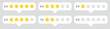 © SpainArts - Speech bubble style star rating icons set with different scores from zero to five isolated on transparent background, customer feedback chat concept for reviews comments and social media ui elements