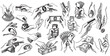 © Luka - Hands with Money Cash Cards Coins Financial Transactions Set Vintage Engraving Style Vector Collection