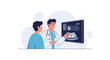 © Suliman - Doctor explaining ultrasound scan results to patient on screen in clinic