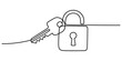 © Vector Line Drawing - Continuous single line drawing of a closed padlock and a key representing security safety access privacy and protection concepts Vector, illustration