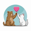 © alifa - Bear and Cat Giving High Five with Heart Symbol