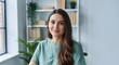 © ArtSync Studio - Young Woman Smiling Confidently In A Bright, Modern Office Setting