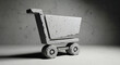 © creative - Heavy duty concrete shopping cart sculpture standing on raw cement floor representing industrial retail consumption and solid consumer market infrastructure.