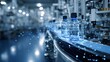 © rinrada - Global pharmaceutical supply chain concept, automated production line with data visualization overlay, high-tech factory