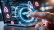 © Provas Chandra - Privacy ON: The image captures a finger pressing an illuminated Privacy ON button on a laptop screen, symbolizing data security and personal information protection.