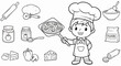 © Hajimena - A cartoon chef proudly displays a freshly made pizza, surrounded by ingredients for baking