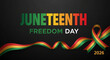 © PhotoArtHub - Juneteenth Freedom Day text with red, yellow, green ribbon and year 2026 on black background, symbolizing liberation and heritage