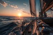 © jojo - Sailing at sunset, golden sky, serene ocean waves, calm voyage
