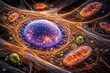 © The 2R Artificiality - Intracellular components including nuclei mitochondria and microfilaments in fibroblast cells