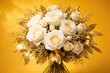 © AkuAku - Graceful bouquet of white and cream roses paired with golden foliage on striking yellow background