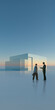 © master1305 - Business professionals discussing modern glass architecture project at sunset horizon. Concept of collaboration, real estate development, negotiation and investment strategy.