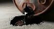 © Лена Федотова - oil leak from rusted metal barrel on concrete industrial spill closeup