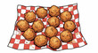© Kucing - A basket of golden fried meatballs sits on a red and white checkered napkin