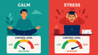 © png-jpeg-vector - Calm vs stress comparison showing cortisol levels, concept of mental balance, emotional control and stress management