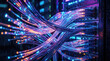 © YM Creative Studio - Glowing Fiber Optic Cables Server Room Blue Purple Data Network Technology Infrastructure Digital Background