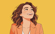 © hakule - Cheerful curly haired woman in casual business attire looking upward