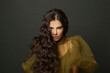 © millaf (Nemchinova) - Glamorous long hair woman, classic hairs curly. Brunette model with wavy hair looking at camera