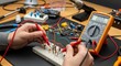 © RahimHassanHussin - Student testing electronic circuit with multimeter on breadboard