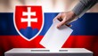 © Bigbag and Sandbag - a hand put a paper in a voting box; blurred Slovakia flag background; dark atmosphere