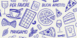 © Asit - hand drawn illustration of italian food items in blue ink high quality professional detailed modern