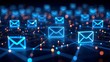 © shahjalal - Glowing neon email icon represents digital communication, newsletter marketing, data transfer across circuit board, showcasing modern technology, online messaging, information flow, cyber connectivity