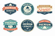 © IJ-studio - Collection of premium service badges with cloche, handshake, and checkmark symbols, indicating quality and care