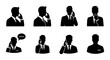 © Nasima - Business Communication Icons, Silhouette Men Talking on Mobile Phones, Professional Conversation Graphics, Corporate Connection Vector Set