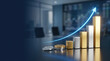 © praewpailyn - Inflation interest rate hike concept bar chart coin growth finance economy Inflation and interest rate hike concept with bar chart coin and upward arrow growth symbol modern office background