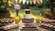 © Rishi - AI-generated outdoor graduation dessert table with cake sweets and festive bunting for academic celebration