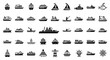 © Hadi - Collection of diverse watercraft icons including ships boats submarines sailboats and kayaks on white background for marine transport theme