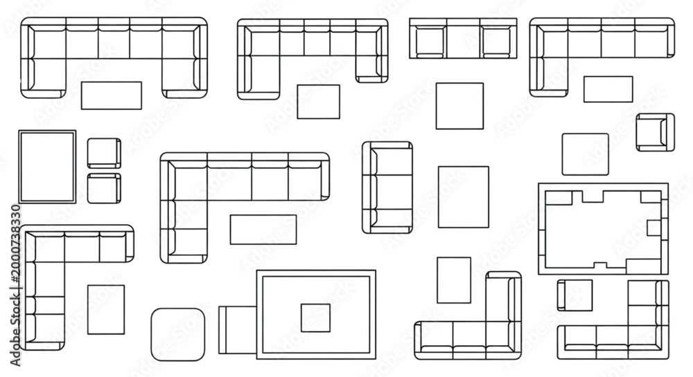 Modular Sofa CAD Blocks Top View Collection with Sectional Couch ...
