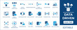 © FlatCore Studio - Data driven icon set featuring big data architecture, data pipeline, ingestion, analytics, visualization, storage, cloud integration, data quality, and database security symbols.
