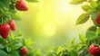 © Mystery - Vibrant spring summer decorative frame mockup with fresh mint leaves juicy red strawberries and sparkling dew drops gently swaying in soft breeze