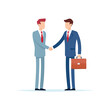 © madu - Two businessmen in suits shaking hands with briefcase formal wear white background businessmen handshake agreement business partnership collaboration briefcase greeting connection isolated