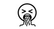 © Brandon - Black and white line art icon of a face vomiting represents sickness nausea or an unpleasant reaction in a simple style.