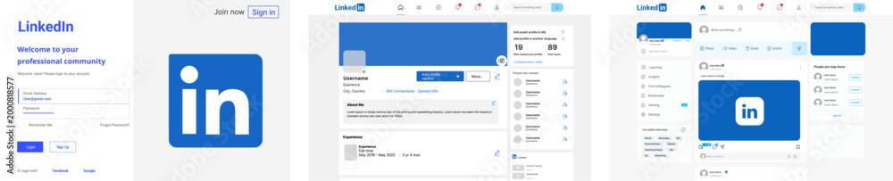 LinkedIn Desktop UI Mockup — Home, Clean Login & Profile Interface ...