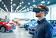 © Radorog. - man in a car dealership wearing VR glasses chooses a car to buy