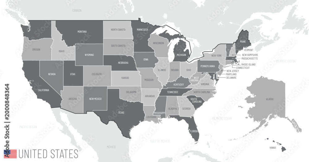Detailed map of the United States of America with states and borders of ...
