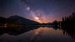 © Khalid - Night sky reflected perfectly in still mountain lake creating natural symmetry symbolizing emotional balance happiness and quiet reflection