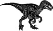 © Assem - silhouette vector of Detailed woodcut drawing of a velociraptor dinosaur isolated on white background svg png
